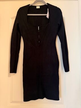 Abercrombie & Fitch Black Long-Sleeve Zip-Front Bodycon Dress size M